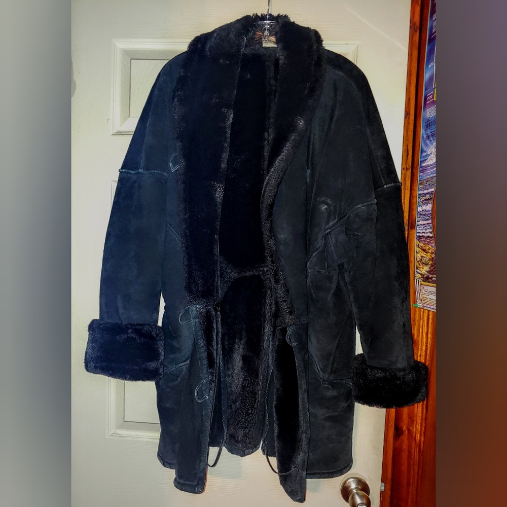 ✨Vintage Luxe ✨ Spiegel Faux Fur 90s Oversized Suede Leather Coat Black M